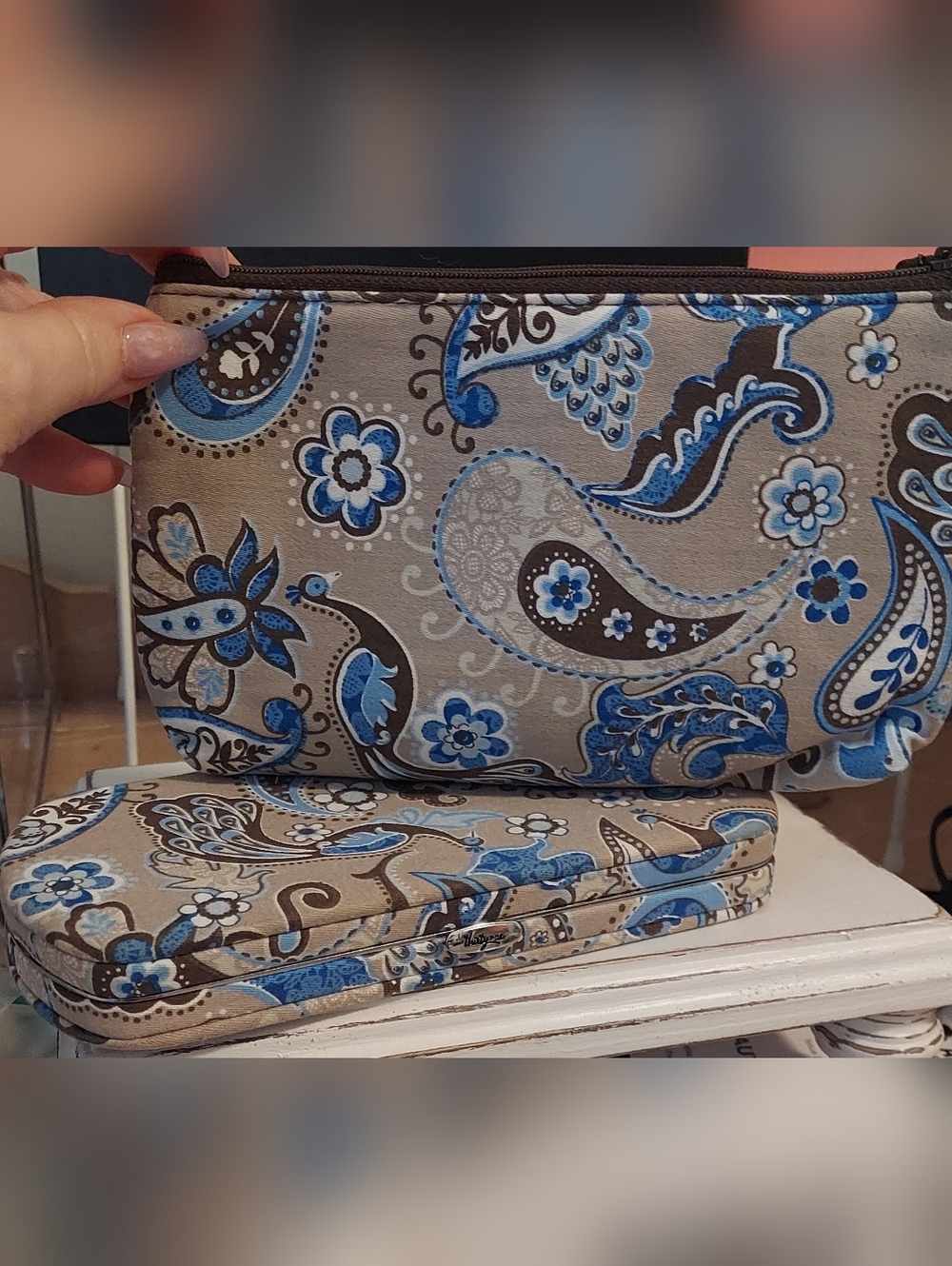 Vera Bradley Bundle Blue Paisley Cosmetic Pouch Set